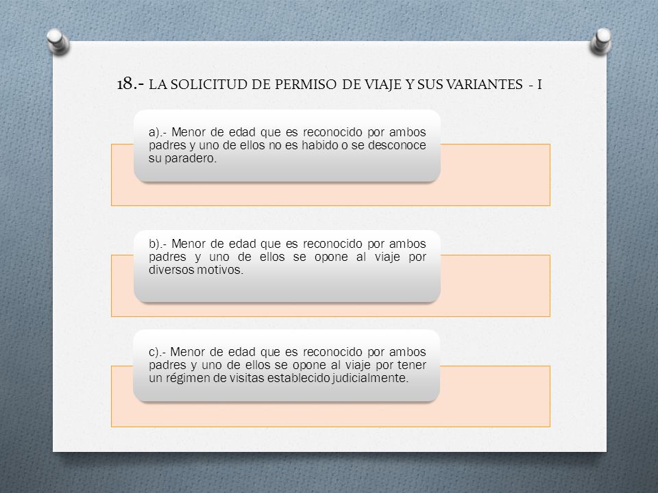 18.- LA SOLICITUD DE PERMISO DE VIAJE Y SUS VARIANTES - I