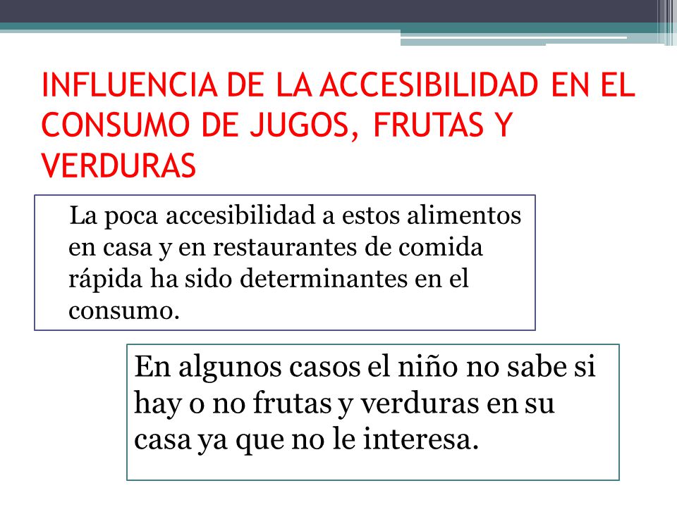 INFLUENCIA DE LA ACCESIBILIDAD EN EL CONSUMO DE JUGOS, FRUTAS Y VERDURAS