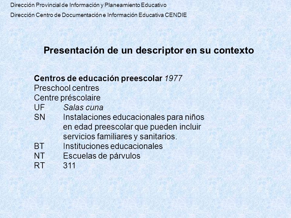 Presentación de un descriptor en su contexto