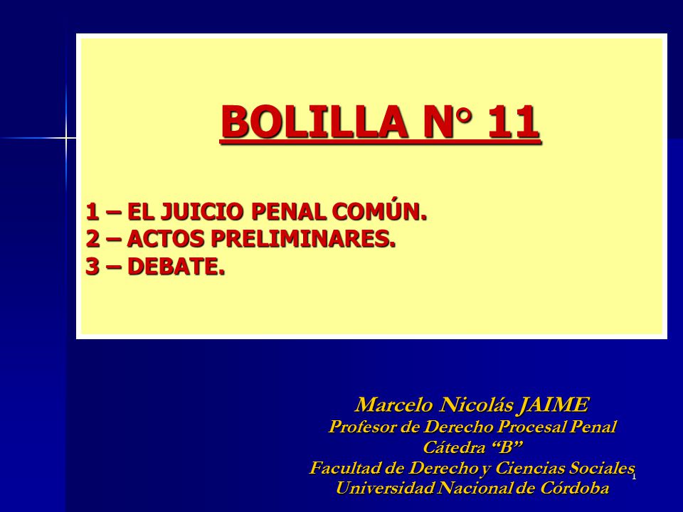 BOLILLA N° 11 1 – EL JUICIO PENAL COMÚN. 2 – ACTOS PRELIMINARES