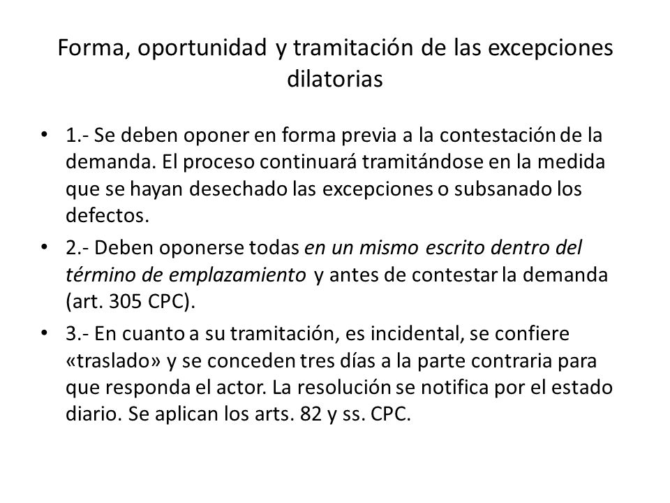 Forma, oportunidad y tramitación de las excepciones dilatorias