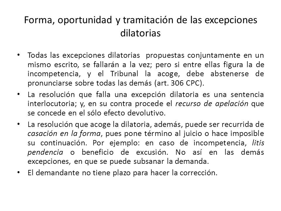 Forma, oportunidad y tramitación de las excepciones dilatorias