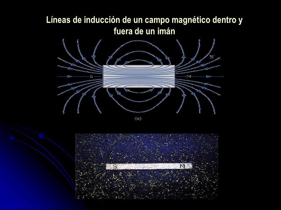 Líneas de inducción de un campo magnético dentro y fuera de un imán