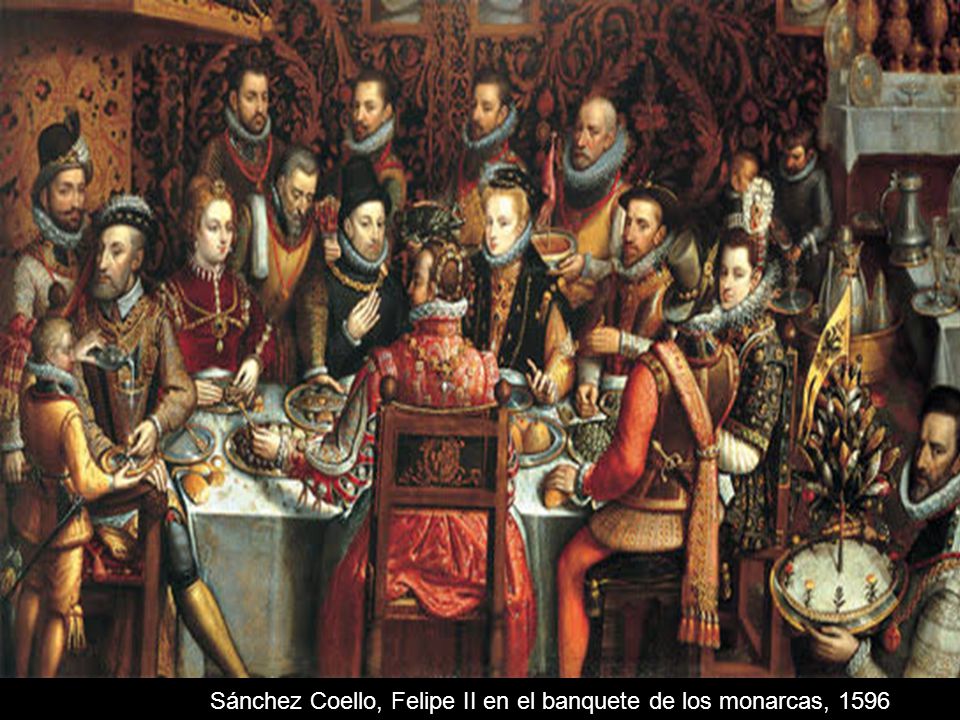 Sánchez Coello, Felipe II en el banquete de los monarcas, 1596