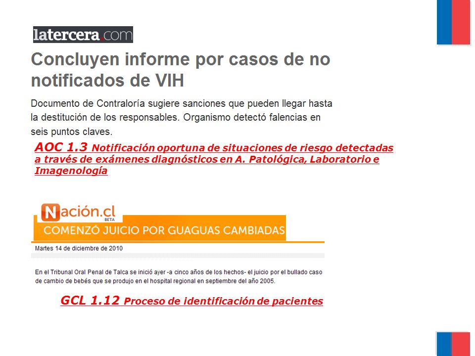 AOC 1.3 Notificación oportuna de situaciones de riesgo detectadas a través de exámenes diagnósticos en A. Patológica, Laboratorio e Imagenología