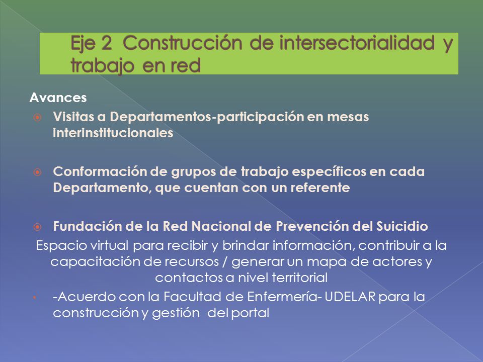 Eje 2 Construcción de intersectorialidad y trabajo en red