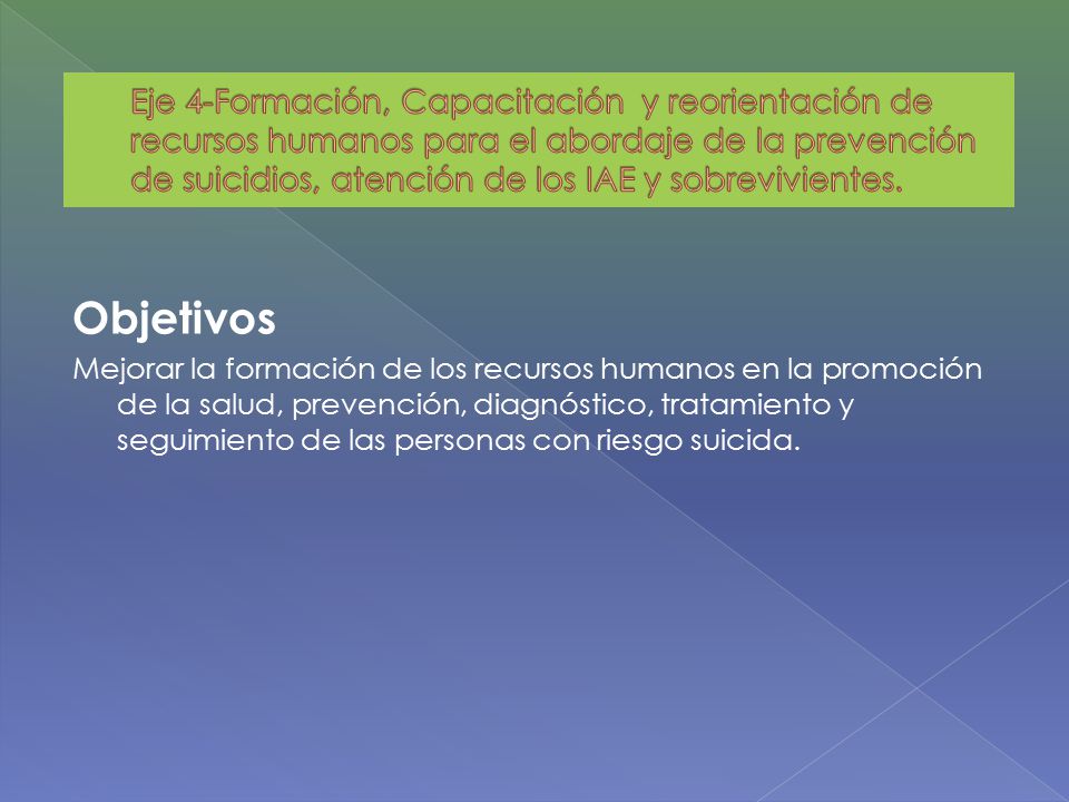 Eje 4-Formación, Capacitación y reorientación de recursos humanos para el abordaje de la prevención de suicidios, atención de los IAE y sobrevivientes.