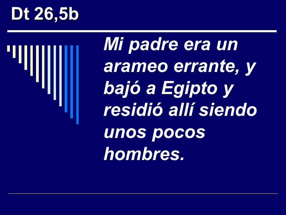 Dt 26,5b Mi padre era un arameo errante, y bajó a Egipto y residió allí siendo unos pocos hombres.