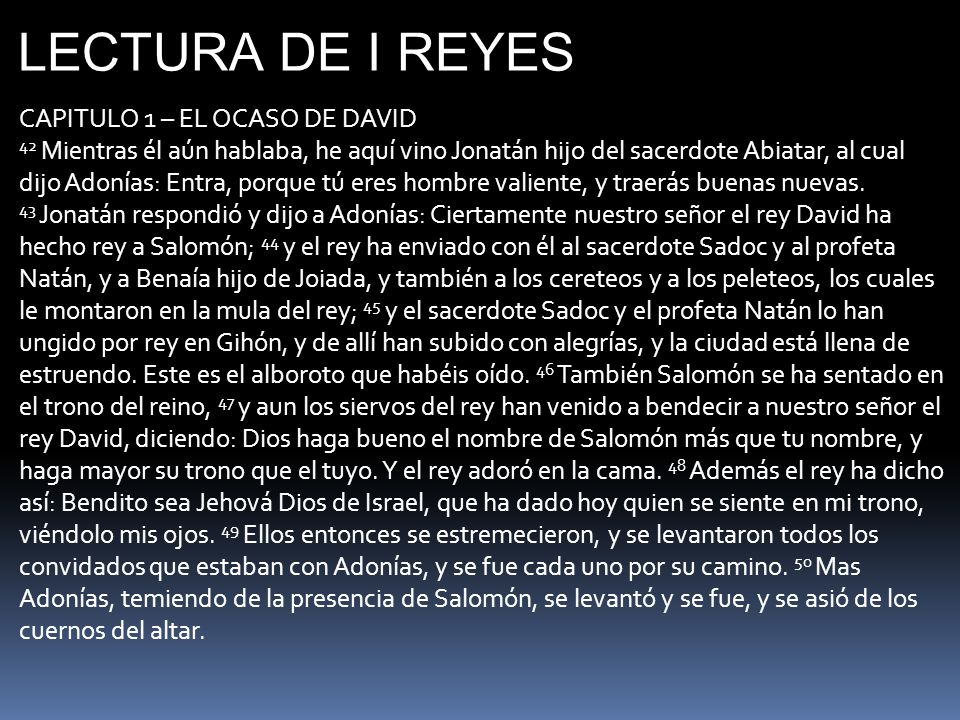 LECTURA DE I REYES CAPITULO 1 – EL OCASO DE DAVID