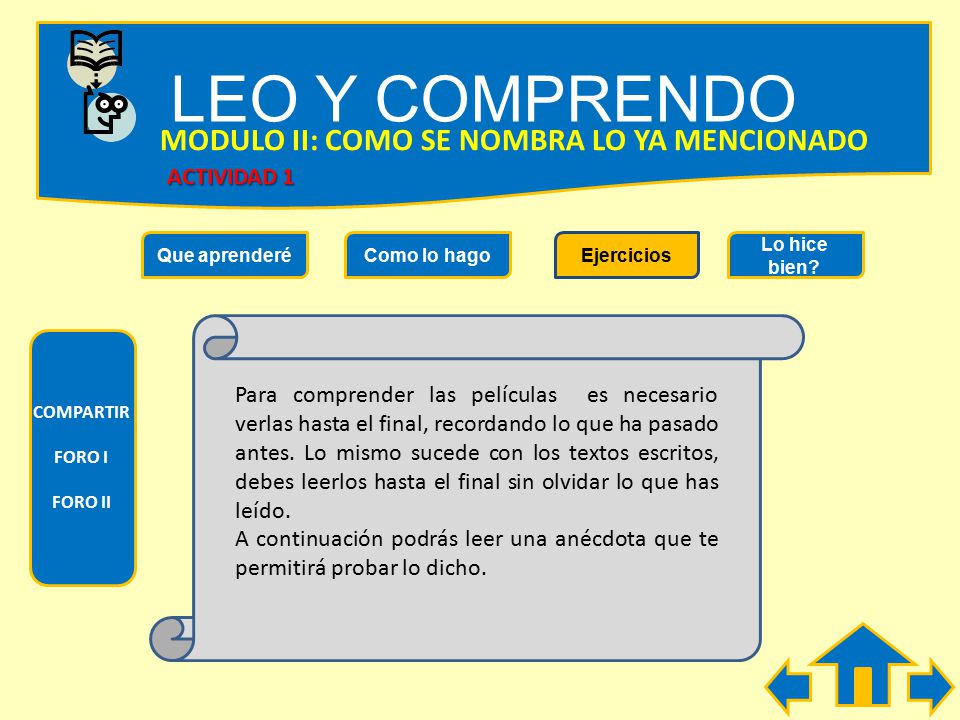 LEO Y COMPRENDO MODULO II: COMO SE NOMBRA LO YA MENCIONADO ACTIVIDAD 1