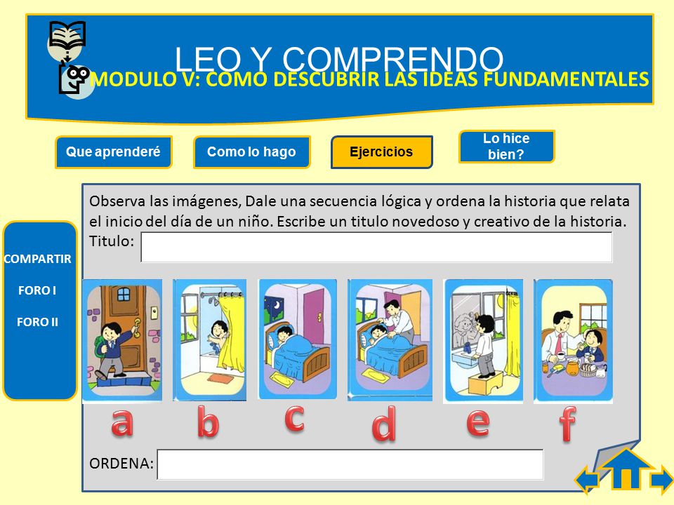 LEO Y COMPRENDO MODULO V: COMO DESCUBRIR LAS IDEAS FUNDAMENTALES. Lo hice bien Que aprenderé. Como lo hago.