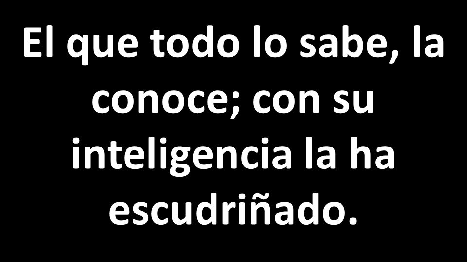 El que todo lo sabe, la conoce; con su inteligencia la ha escudriñado.