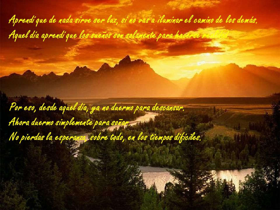 Aprendí que de nada sirve ser luz, si no vas a iluminar el camino de los demás. Aquel día aprendí que los sueños son solamente para hacerse realidad.