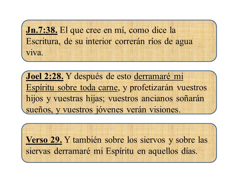 Jn.7:38. El que cree en mí, como dice la Escritura, de su interior correrán ríos de agua viva.