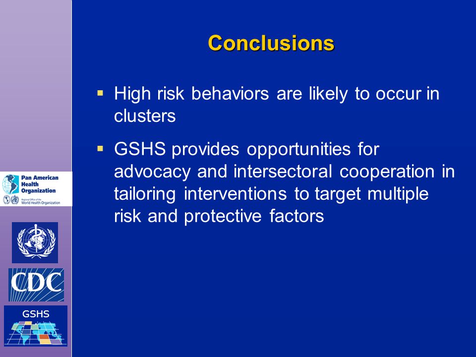 Conclusions High risk behaviors are likely to occur in clusters