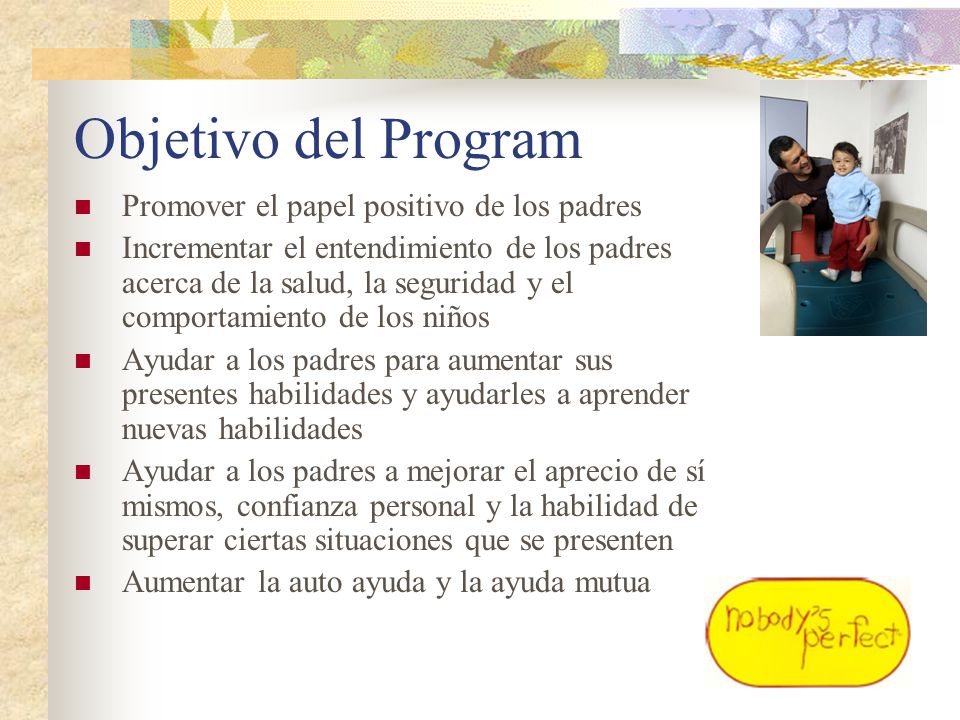 Objetivo del Program Promover el papel positivo de los padres