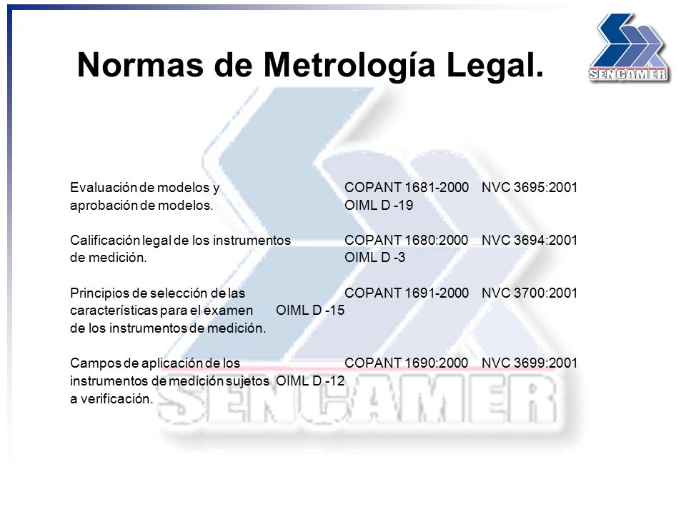 Normas de Metrología Legal.