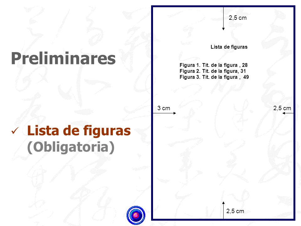 Preliminares Lista de figuras (Obligatoria) 2,5 cm 3 cm 2,5 cm 2,5 cm