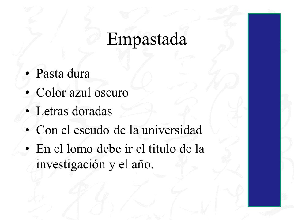 Empastada Pasta dura Color azul oscuro Letras doradas