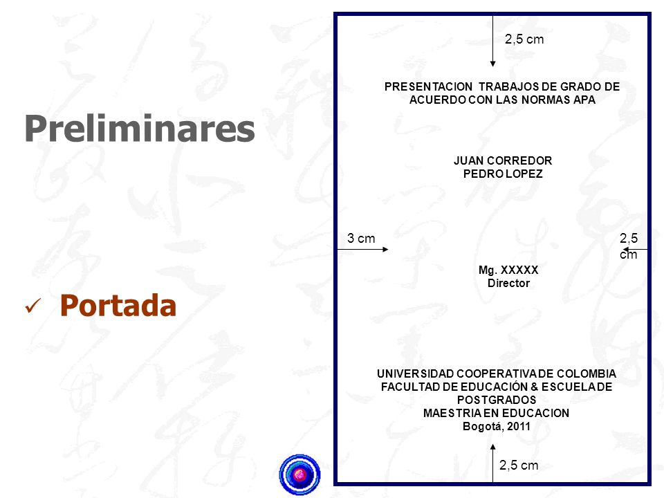 Preliminares Portada 2,5 cm 3 cm 2,5 cm 2,5 cm