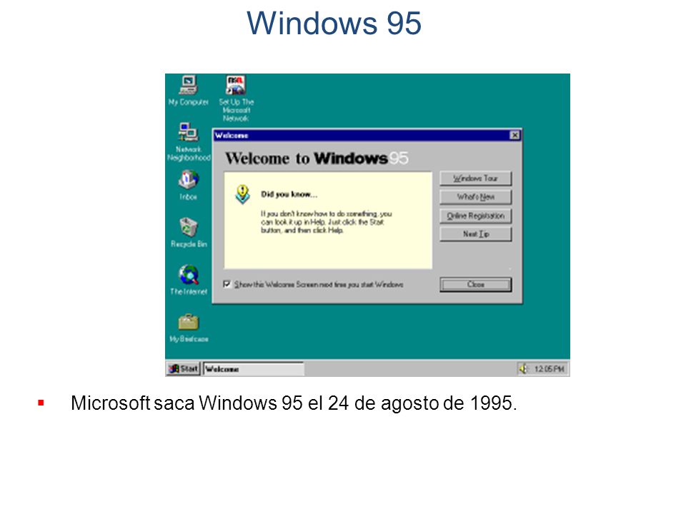 Windows Microsoft saca Windows 95 el 24 de agosto de 1995.