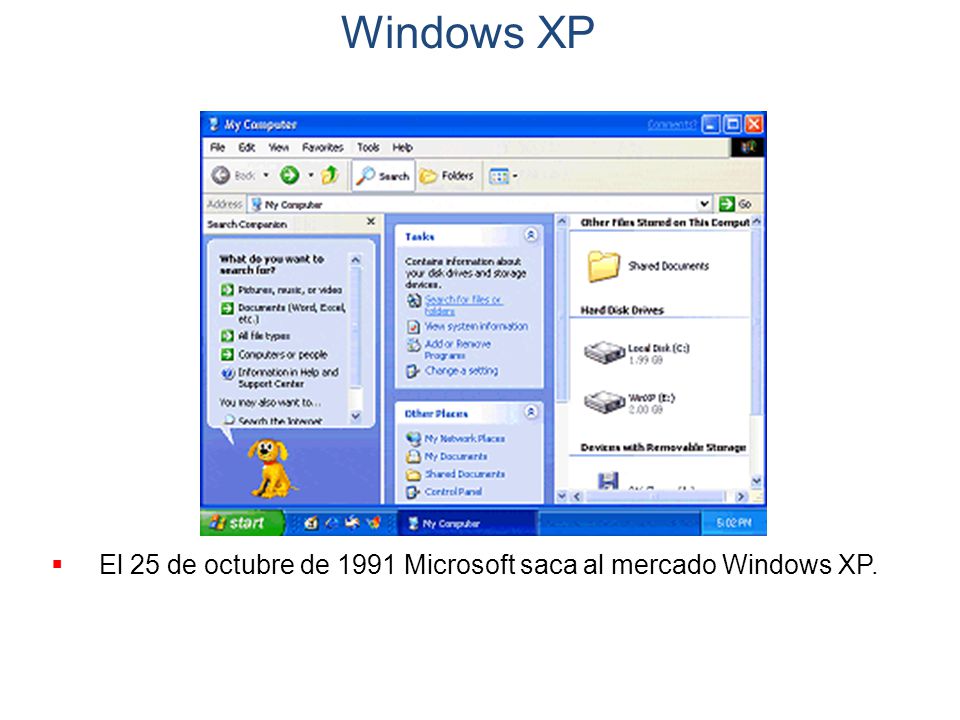 Windows XP 2001 El 25 de octubre de 1991 Microsoft saca al mercado Windows XP.