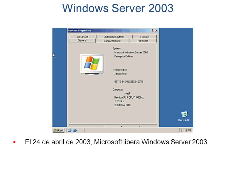 Windows Server El 24 de abril de 2003, Microsoft libera Windows Server 2003.