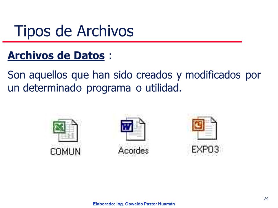 Tipos de Archivos Archivos de Datos :