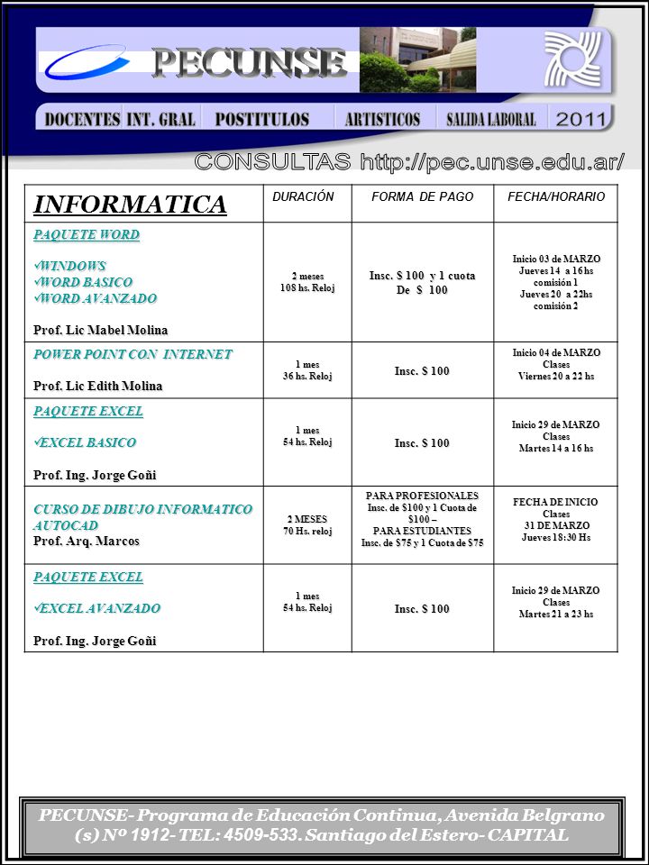 PARA PROFESIONALES Insc. de $100 y 1 Cuota de $100 –