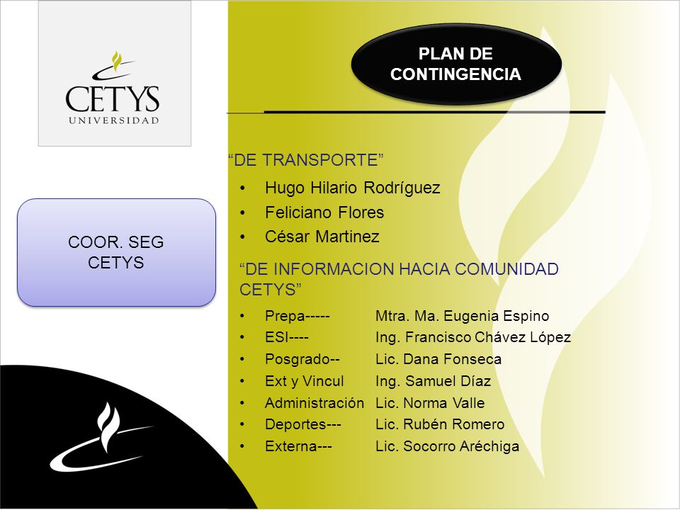 Hugo Hilario Rodríguez Feliciano Flores César Martinez COOR. SEG CETYS