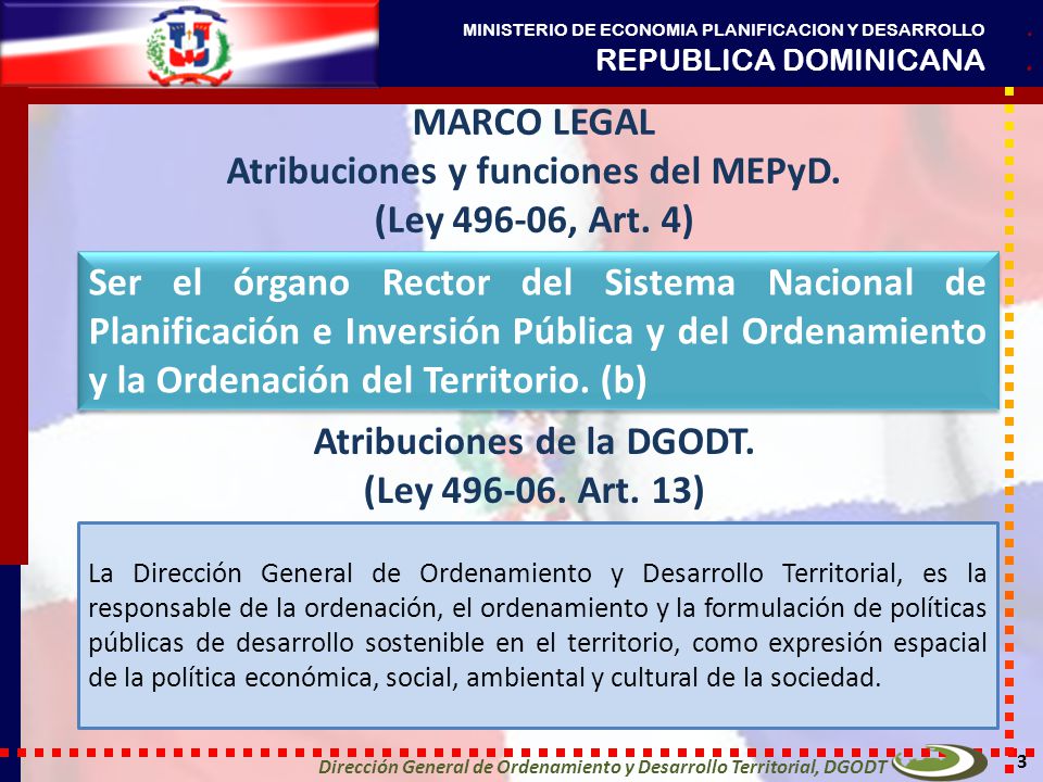 MARCO LEGAL Atribuciones y funciones del MEPyD. (Ley , Art. 4)