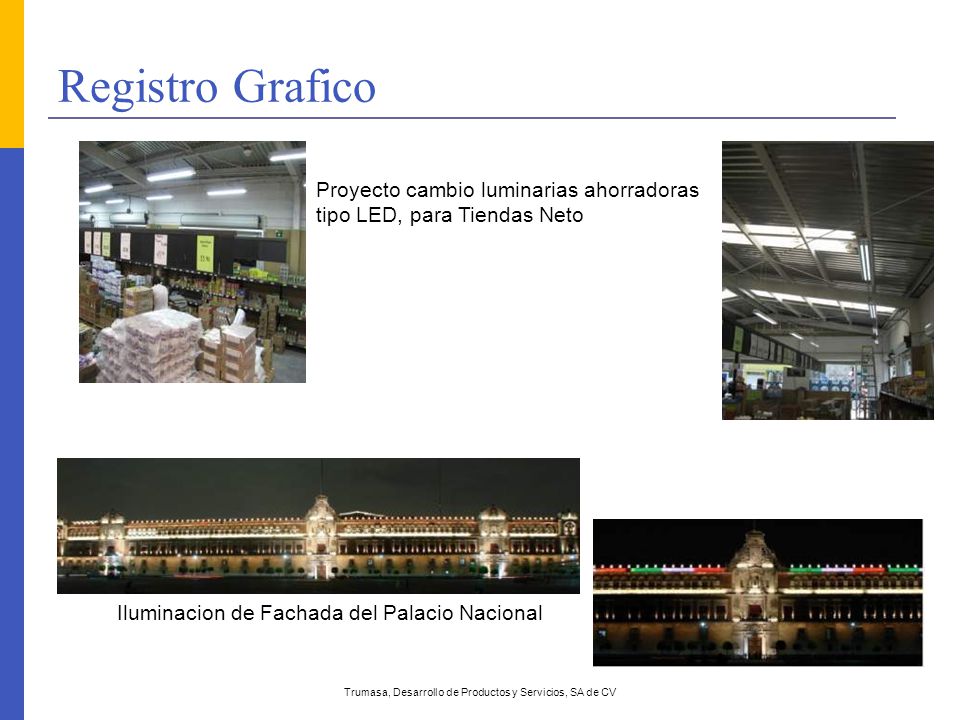 Registro Grafico Proyecto cambio luminarias ahorradoras tipo LED, para Tiendas Neto. Iluminacion de Fachada del Palacio Nacional.