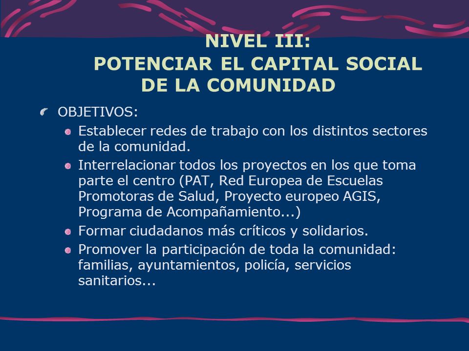 NIVEL III: POTENCIAR EL CAPITAL SOCIAL DE LA COMUNIDAD