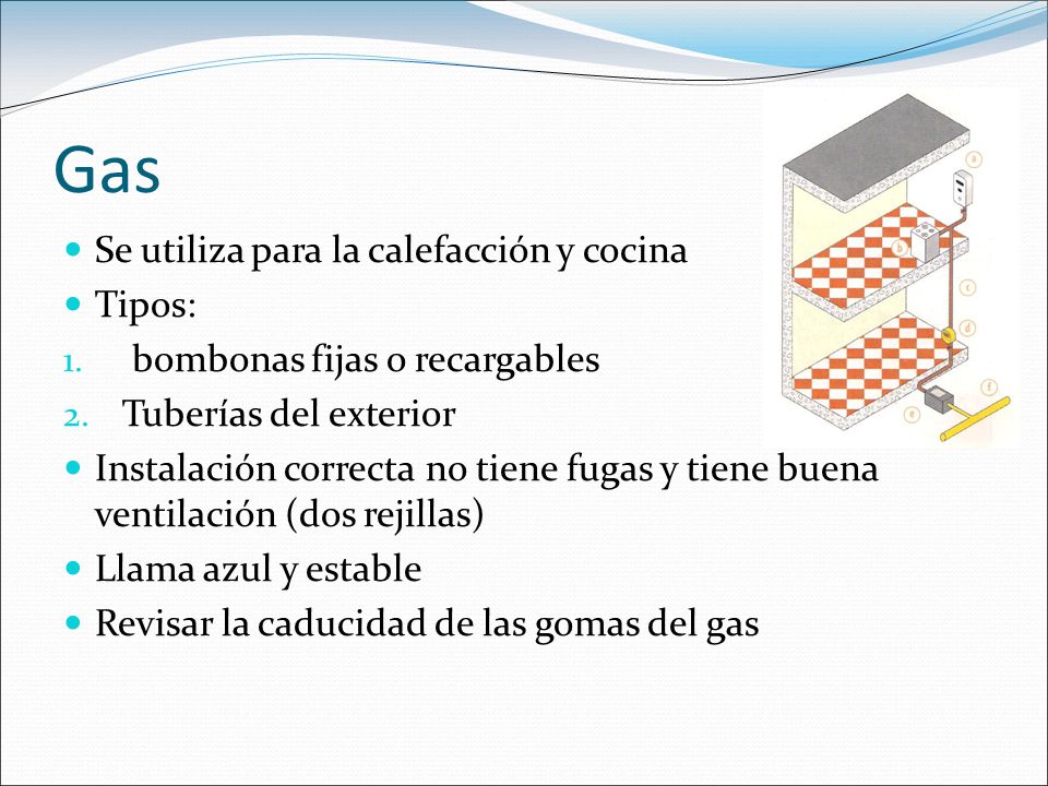 Gas Se utiliza para la calefacción y cocina Tipos: