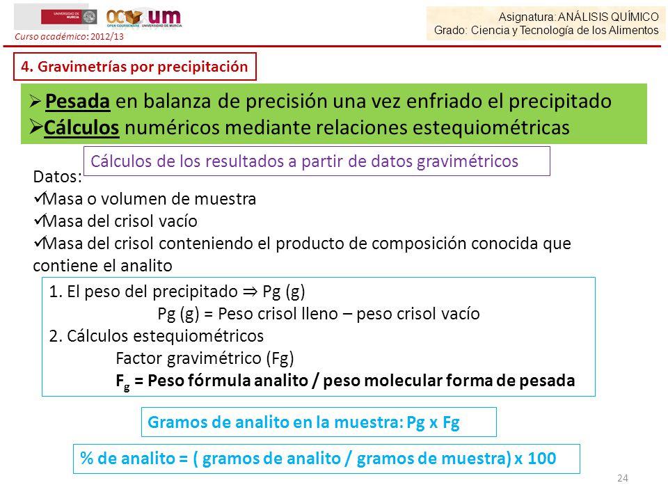 Pg (g) = Peso crisol lleno – peso crisol vacío