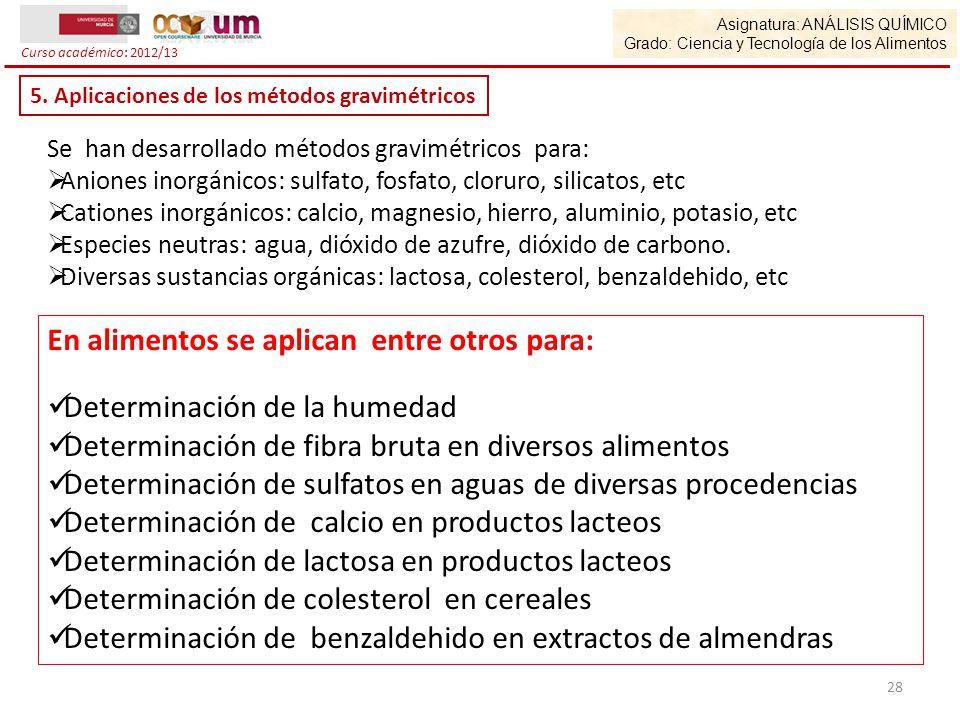 En alimentos se aplican entre otros para: Determinación de la humedad