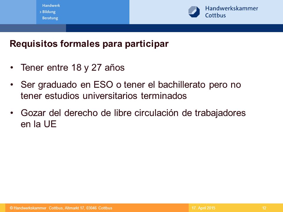 Requisitos formales para participar