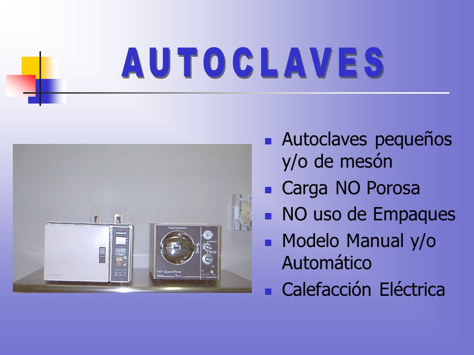 AUTOCLAVES Autoclaves pequeños y/o de mesón Carga NO Porosa
