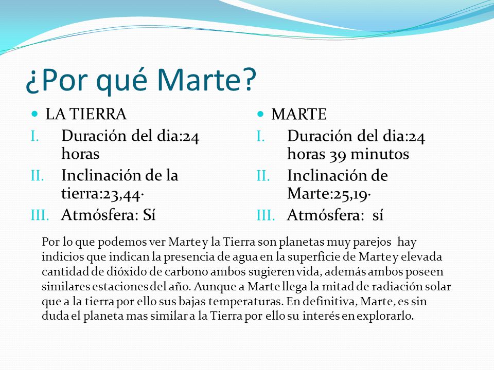 ¿Por qué Marte LA TIERRA Duración del dia:24 horas