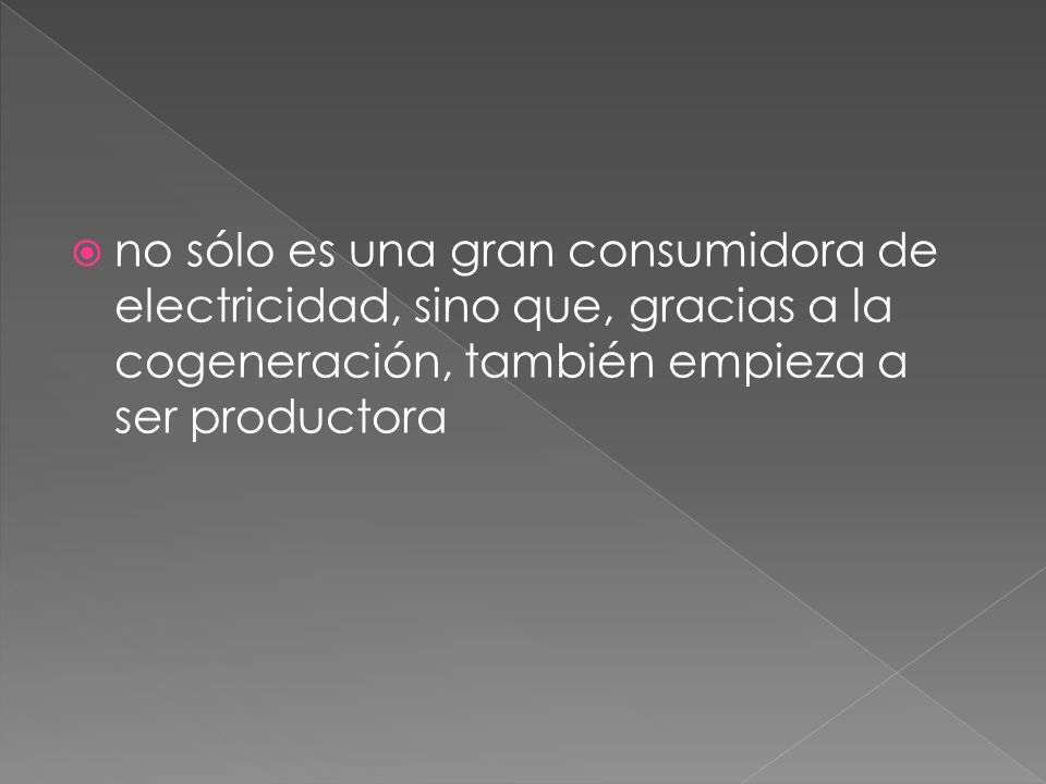 no sólo es una gran consumidora de electricidad, sino que, gracias a la cogeneración, también empieza a ser productora