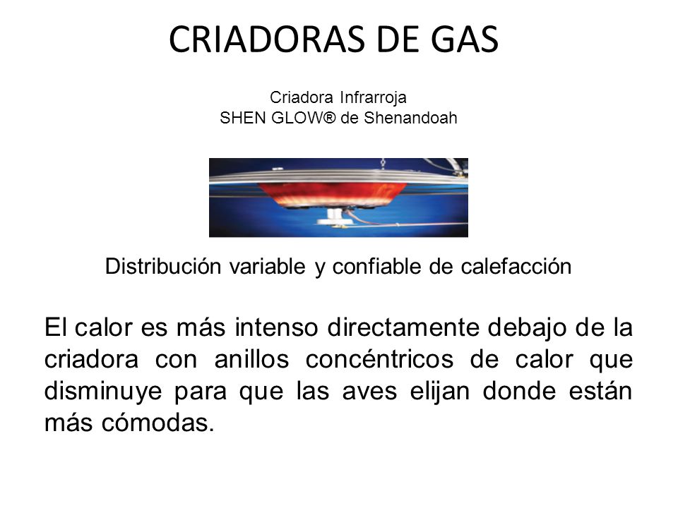 CRIADORAS DE GAS Criadora Infrarroja. SHEN GLOW® de Shenandoah. Distribución variable y confiable de calefacción.