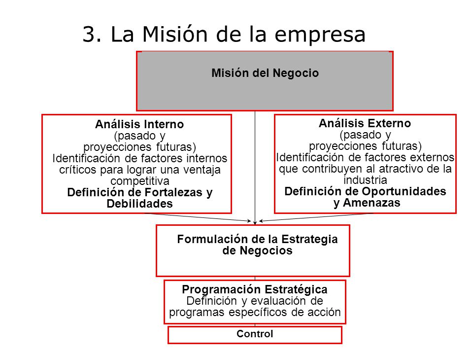 3. La Misión de la empresa Misión del Negocio Análisis Interno