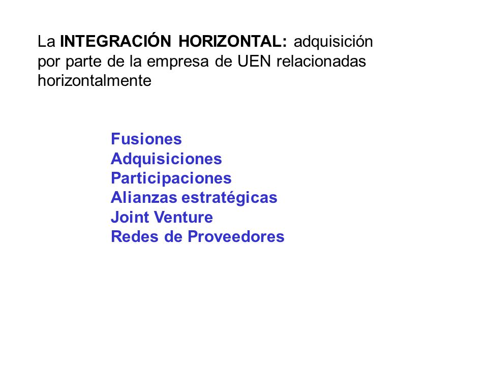 La INTEGRACIÓN HORIZONTAL: adquisición por parte de la empresa de UEN relacionadas horizontalmente