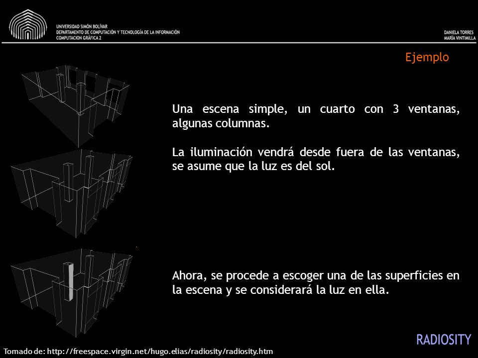Una escena simple, un cuarto con 3 ventanas, algunas columnas.