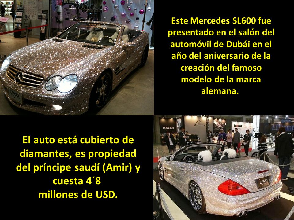 Este Mercedes SL600 fue presentado en el salón del automóvil de Dubái en el año del aniversario de la creación del famoso modelo de la marca alemana.
