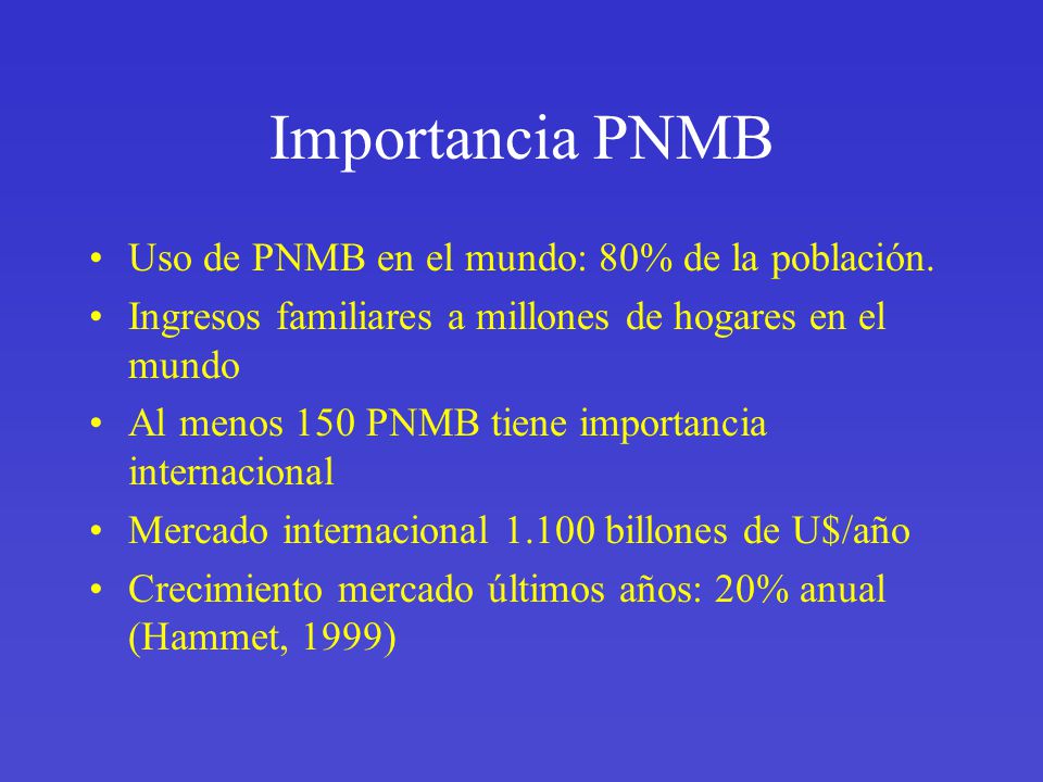 Importancia PNMB Uso de PNMB en el mundo: 80% de la población.