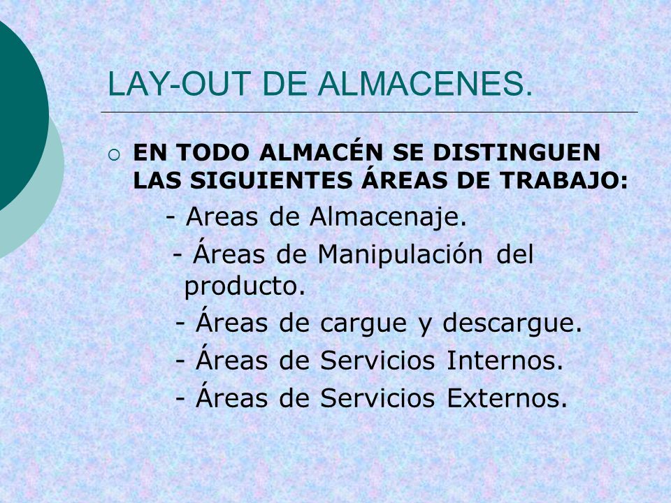 LAY-OUT DE ALMACENES. - Áreas de Manipulación del producto.