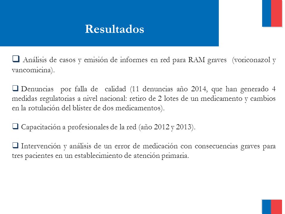 Resultados Análisis de casos y emisión de informes en red para RAM graves (voriconazol y vancomicina).