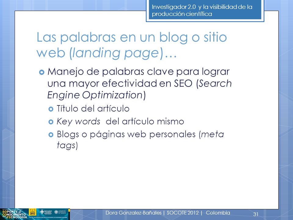 Las palabras en un blog o sitio web (landing page)…