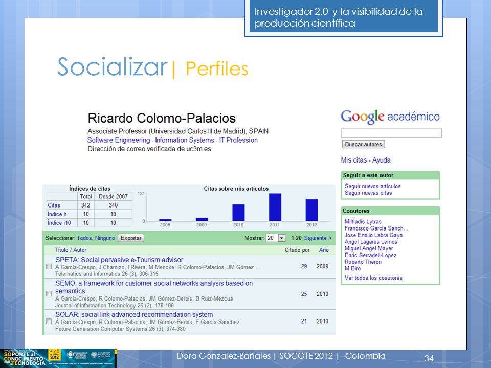 Socializar| Perfiles Dora Gonzalez-Bañales | SOCOTE 2012 | Colombia